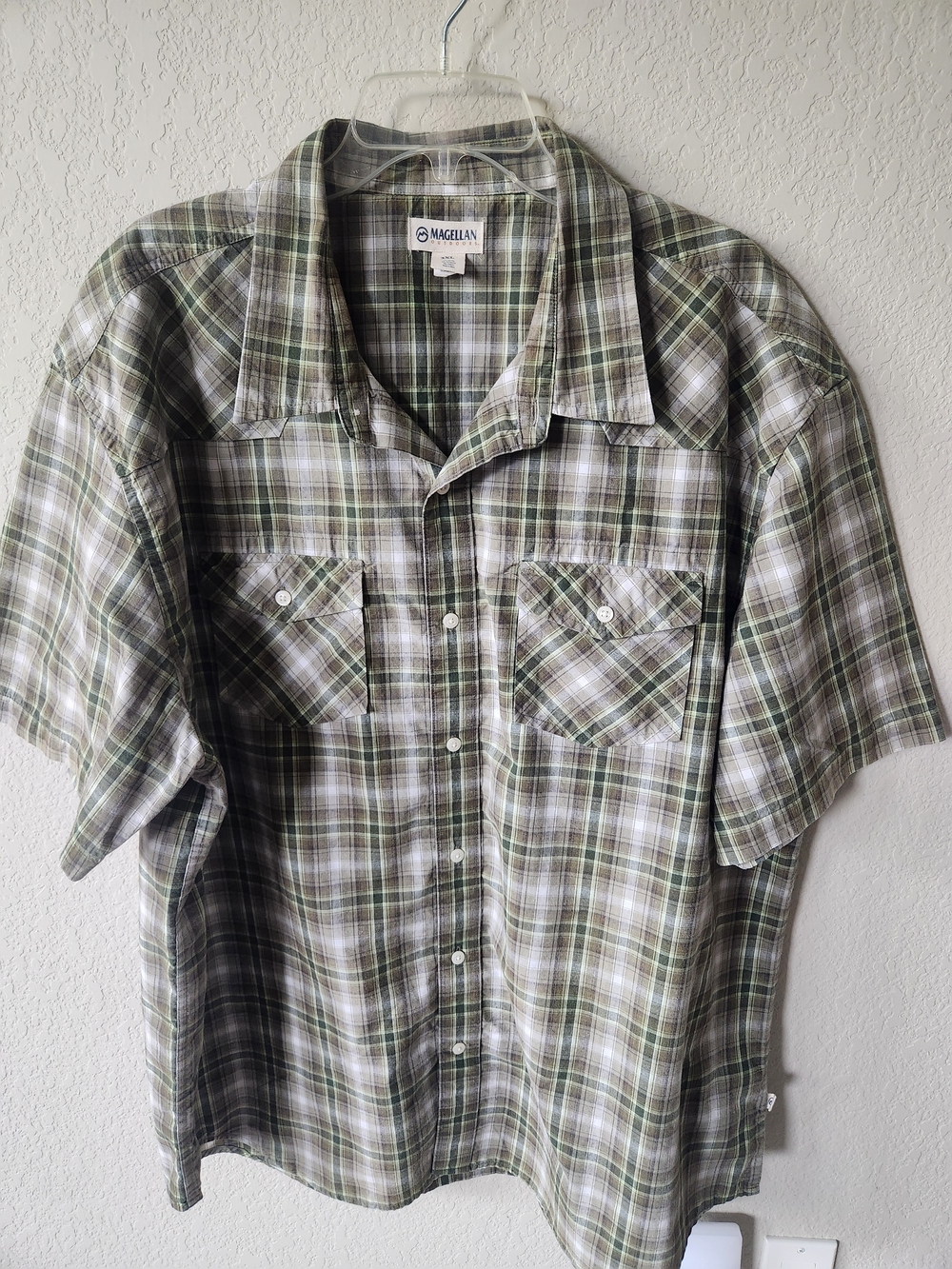 Magellan Outdoors Short-Sleeve Plaid Button-Down Shirt - Olive & Beige Size 3XL